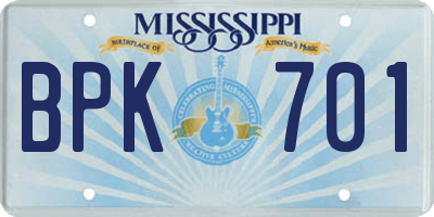 MS license plate BPK701