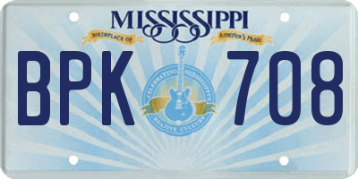 MS license plate BPK708