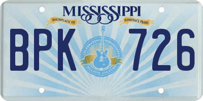 MS license plate BPK726