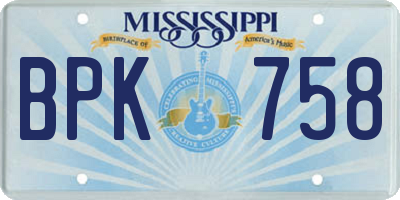 MS license plate BPK758