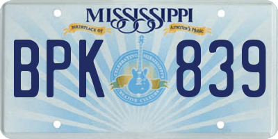 MS license plate BPK839