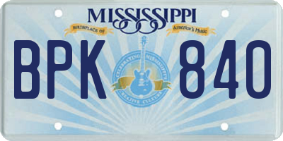 MS license plate BPK840