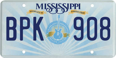 MS license plate BPK908