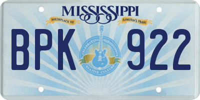 MS license plate BPK922