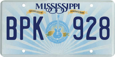 MS license plate BPK928