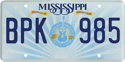 MS license plate BPK985