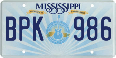 MS license plate BPK986