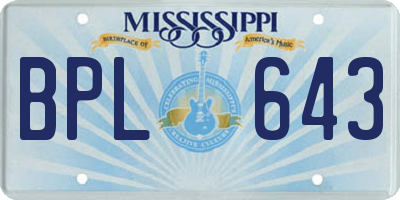 MS license plate BPL643
