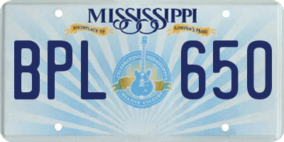 MS license plate BPL650
