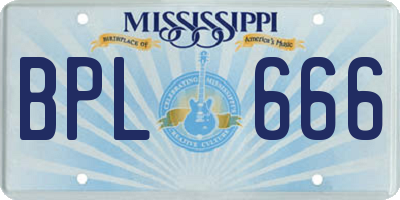 MS license plate BPL666