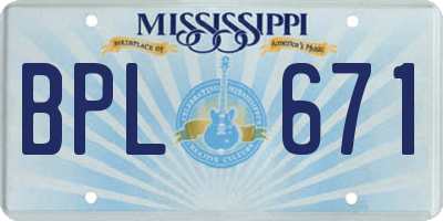 MS license plate BPL671
