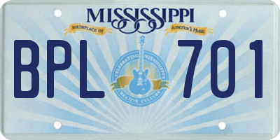 MS license plate BPL701