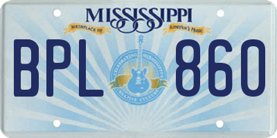 MS license plate BPL860