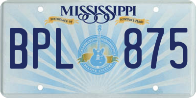 MS license plate BPL875