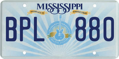 MS license plate BPL880