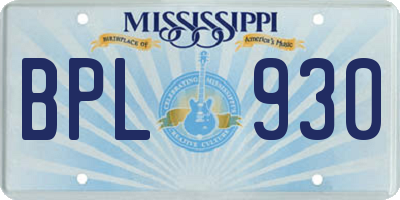 MS license plate BPL930