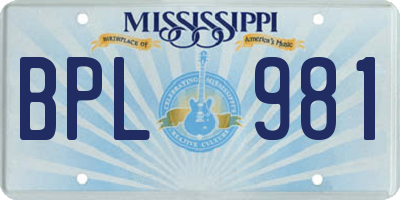 MS license plate BPL981