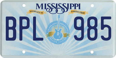 MS license plate BPL985