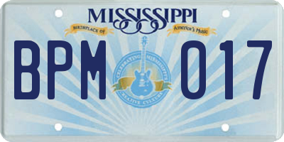 MS license plate BPM017