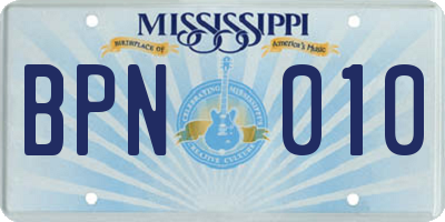 MS license plate BPN010