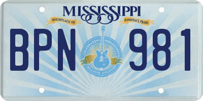 MS license plate BPN981