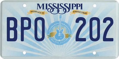 MS license plate BPO202