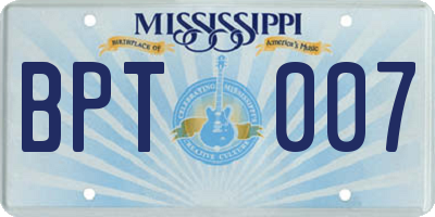 MS license plate BPT007