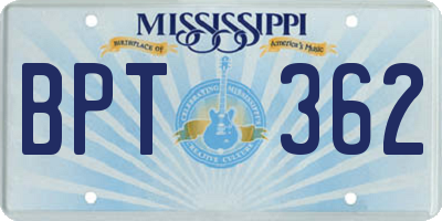 MS license plate BPT362