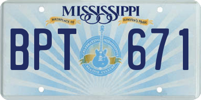 MS license plate BPT671