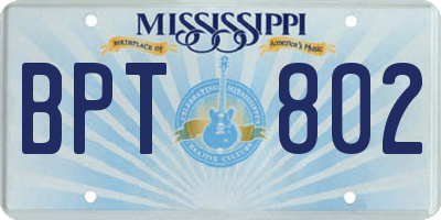 MS license plate BPT802