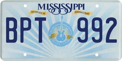 MS license plate BPT992
