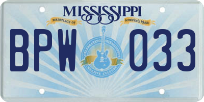 MS license plate BPW033
