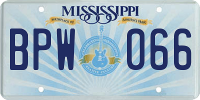 MS license plate BPW066