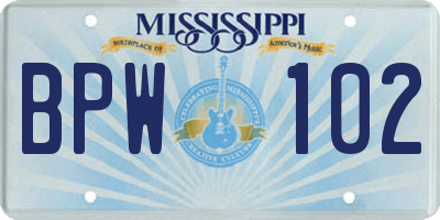 MS license plate BPW102