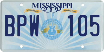 MS license plate BPW105