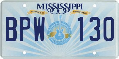 MS license plate BPW130