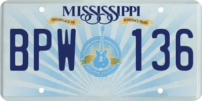 MS license plate BPW136