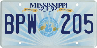 MS license plate BPW205