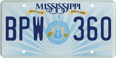 MS license plate BPW360