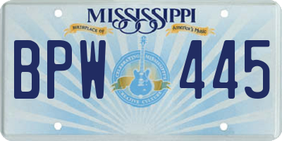 MS license plate BPW445