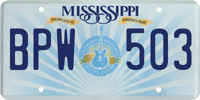 MS license plate BPW503