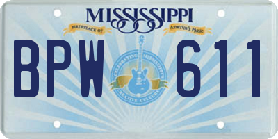 MS license plate BPW611