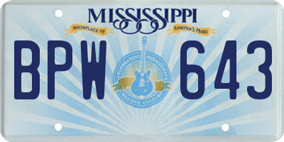 MS license plate BPW643