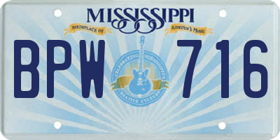 MS license plate BPW716