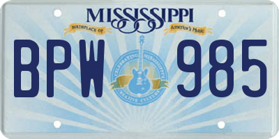 MS license plate BPW985