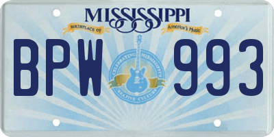 MS license plate BPW993
