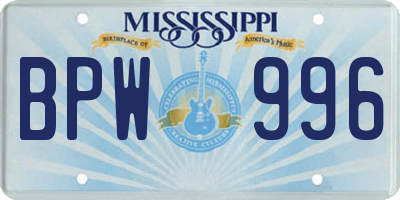 MS license plate BPW996