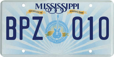 MS license plate BPZ010
