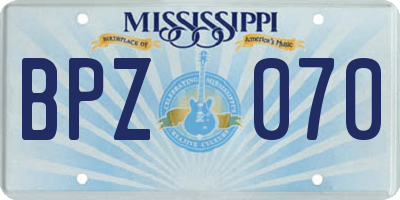 MS license plate BPZ070