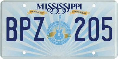 MS license plate BPZ205